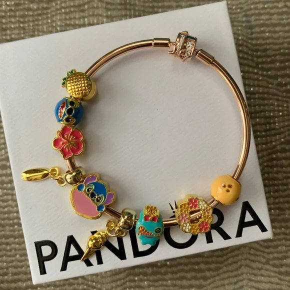 NEW Pandora Moments Sparkling Shooting Star Clasp Bangle /9 Lilo Stitch  Charms - Main Image